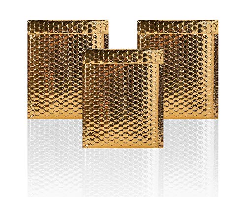 Amiff Pack of 25 Gold Poly Mailers 8.5 x 11 Padded Envelopes 8 1/2 x 11 Self-Adhesive Closure, Metallic Shipping Bags for Mailing Wrapping Packing and Packaging