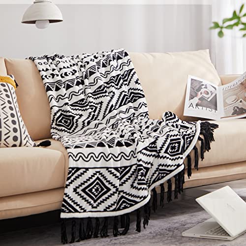 Casaagusto Boho Throw Blanket - Black And White Decorative Blankets With Tassel, Printed Flannel Bohemian Throw Blanket For Chair, Bed, Sofa, Couch(50 * 60, Black And White) #TOP3