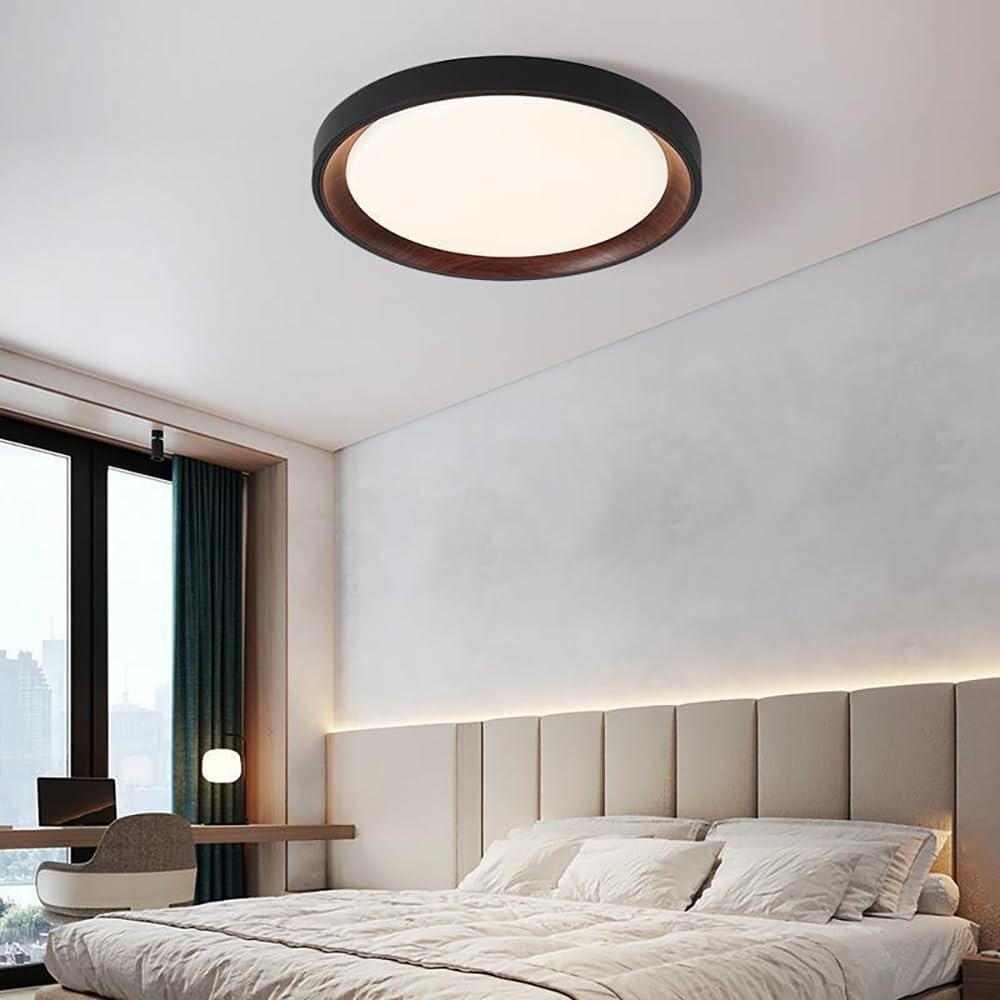 LYMSXAZOU Semi Flush Mount Ceiling Light Dimmable Modern LED White Wood Grain Fixture Circle Lighting with Acrylic Lampshade for Bedroom Living Room Laundry Hallway