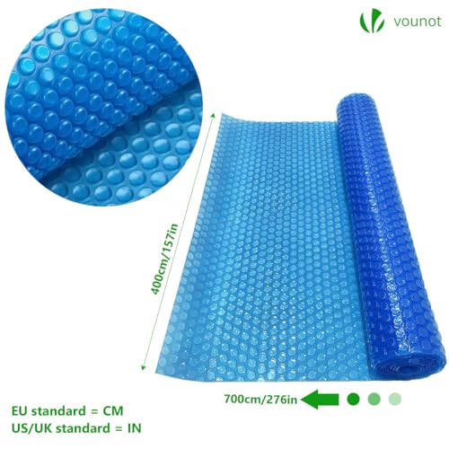 VOUNOT® Solar Afdekzeil Zwembad 700x400 cm, Premium Solarfolie Zwembad 120 µm, Warmte-isolerend, Op Maat Snijdbaar, Voor Opzet- Inbouwzwembad, Blauw