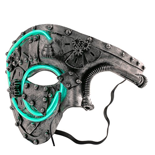 Coxeer LED Maske, beleuchtet Gruselmaske Maskenade Kostüm Maske für Halloween - Silber - Einheitsgröße