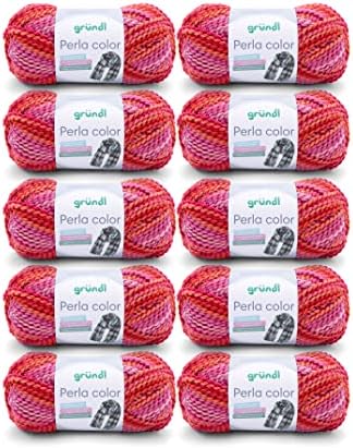 Gründl Perla color (wollachtig, boucléachtig handbreigaren van 100% polyester, 100 g/90 m, naalddikte: 8-9, 10 x 100 g), zwart-grijs multicolor