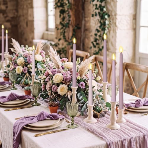 Image of Rossesay 24 Pcs Flameless LED Taper Candles Battery Operated Candles 8.5 inch, 9.65 inch, 10.8 inch, 12.8 inch Flameless Candlesticks Flickering for Christmas Church Wedding(Classic, Purple-B)