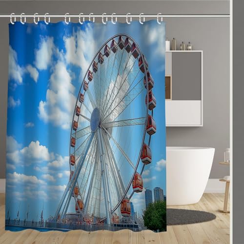 Rideau de douche polyester imperméable lavable anti-moisissure pour baignoire avec 12 anneaux - 2