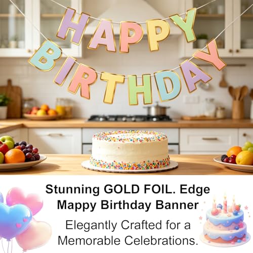 Image of Fecedy Macaron Superlarge Alphabet Happy Birthday Banner Bunting Pre-Strung No DIY for Birthday Party Decorations