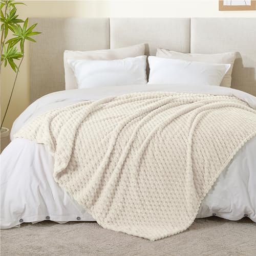 Image of BEDELITE Cream Throw Blanket for Couch, Soft Cozy Gifts for Women, 50 * 60 | 3D Jacquard Decorative Fleece Blanket, Super Soft Plush Throws, Cute Birthday Gift for Women & Men, Suitable for All Seasons