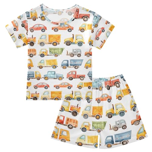 ALAZA Watercolor Car Pajamas Set Short Sleeve Cotton Sleepwear Summer Pjs 2 Piece 5-14Y