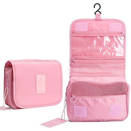 Preisvergleich Produktbild Kulturbeutel, zum Aufhängen, für Reisen, Kosmetiktasche, Kulturbeutel, tragbar, groß, wasserdicht, Make-up, Reisezubehör, Set mit Netztaschen und stabilem Haken rose