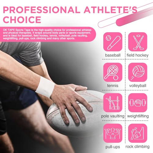 Image of OK TAPE Athletic Sports Tape(4 Packs) White- 32.8ft Per Roll Athletic Tape for Injuries,Strong Stick No Residue Athlete & Sport Trainers First Aid Injury Wrap, Hockey Stick