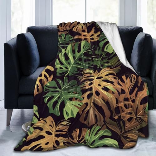 HSYOYO Tropical Palm Leaf Throw Blanket Fluffy Fleece Blankets Plant Lightweight Travel Blanket...