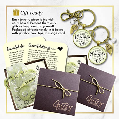 Gutsy Goodness Luckiest Old Best Friends Forever Keychains Set Handmade Matching Message Round Pendant Bronze Boho Aesthetic 2 Key Rings Gift Packaging Bestie Card Engraved Heart Charms Friendship Jewelry For Women thumb #5