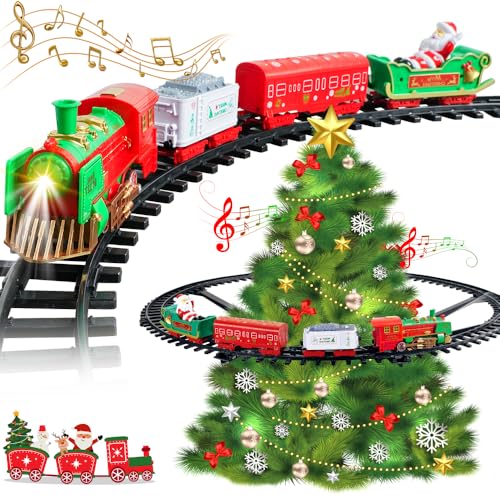 VATOS Hängendes Weihnachtszugset Weihnachtszugspielzeug mit Licht und Sound für Jungen und Mädchen Zugspielzeugset für unter den Weihnachtsbaum Beste Weihnachtsdekoration für Familien