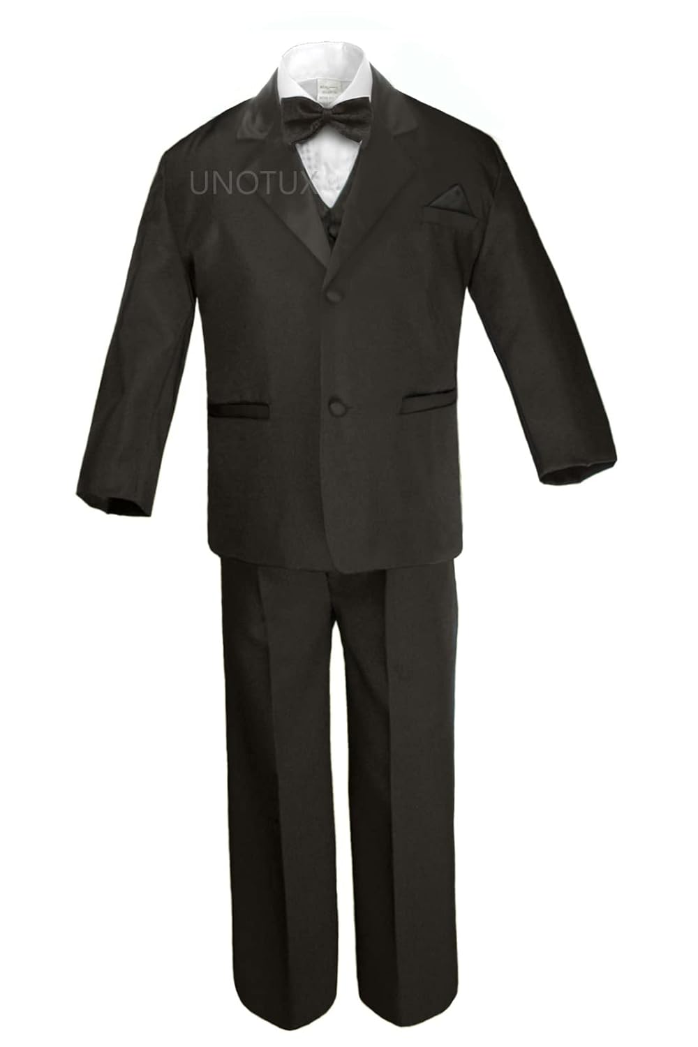 Formal Boy Black Suit Paisley Vest Bow Tie Handkerchi Tuxedo Baby to Teen (14)