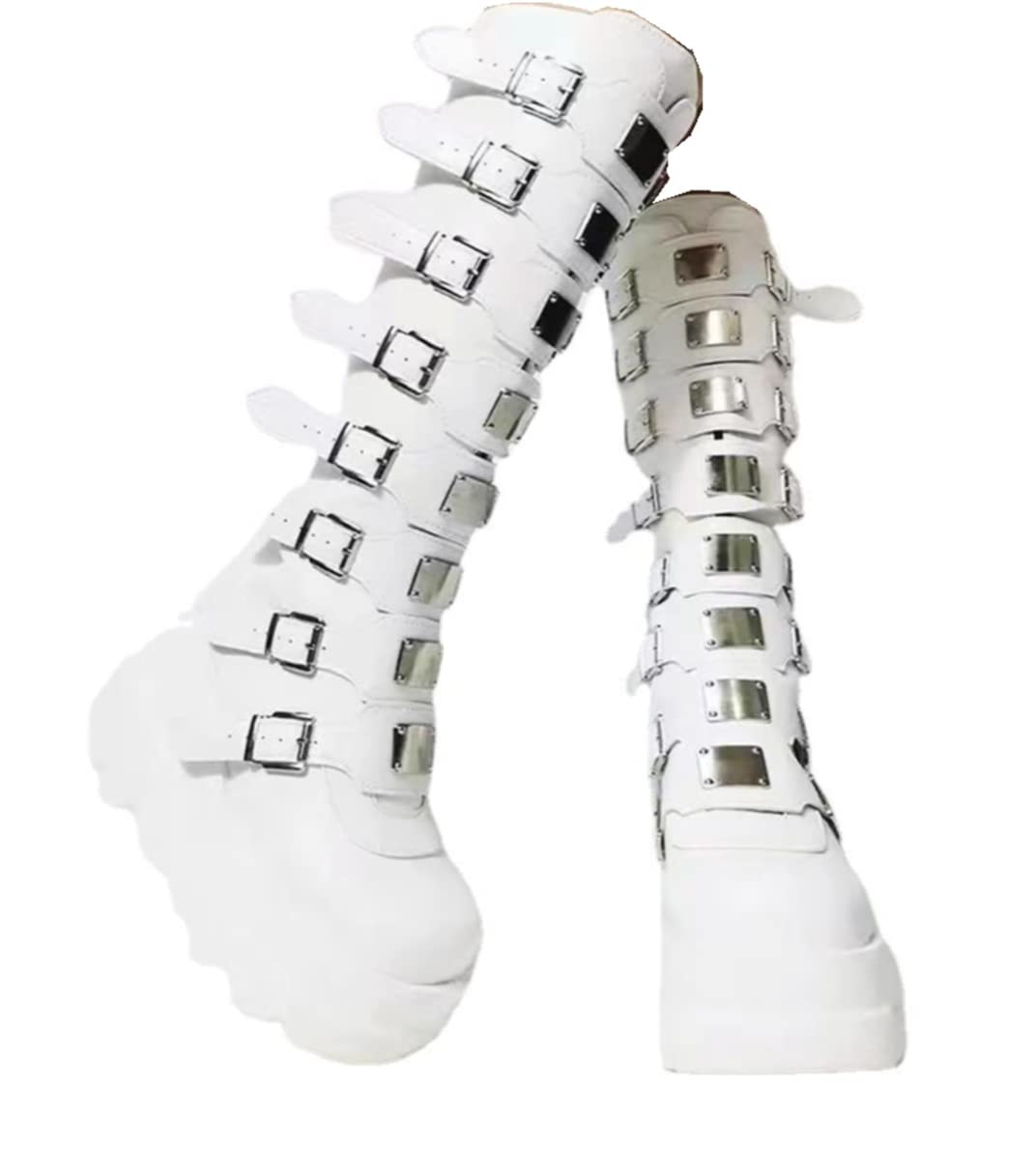 UOQAPRE Womens High Platform Mid Calf Wedges Chunky Booties Heel Round-Toe Side Zip Winter Punk Combat Boots For Women