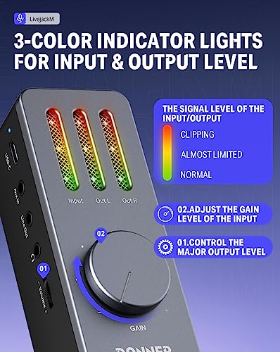 Donner Usb Audio Interface, Guitar Adapter Interface For Android Smartphones, Iphone, Mac, Tablets, And Pc, With Usb-C, Lightweight Audio Adapter With 48V Power For 192Khz, 24 Bit Recording #TOP1
