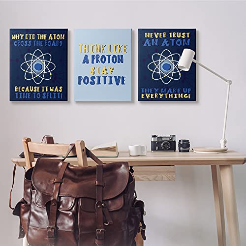 Image of 'Atom Cross The Road Scientific Humor Blue'| 3pc Canvas Art Set | Stupell Industries | 24 x 30 Inches, Easy to Hang and Sturdy, Made in USA, by Lil' Rue