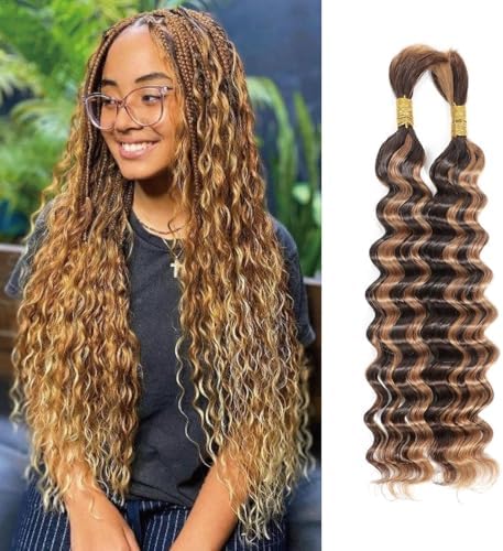 Bulk Human Braiding Hair Deep Wave Human Hair for Braiding Micro Braiding Hair Human Hair 100% Unprocessed Brazilian No Weft Human Hair 20 Inch (100g,4/27)