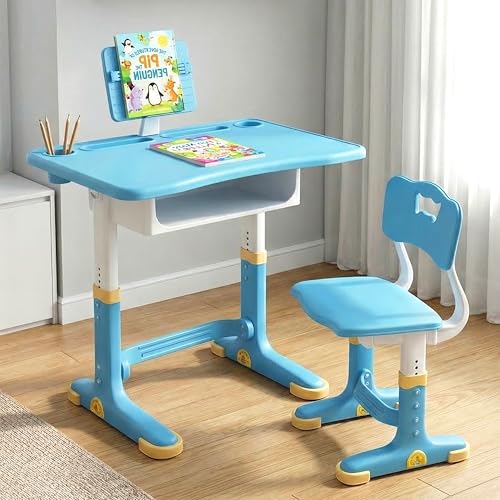 Image of StarAndDaisy Study Table for Kids 5-12 Years Boys & Girls, Height Adjustable Children School Study Table with, Bookholder Slot, Storage for Boys Girls 4-12 Years. Doodle Board (S01-Blue)