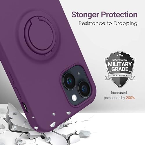 Miniatura 7 de MOCCA Funda compatible con iPhone 14 con soporte de anillo, forro de microfibra súper suave, funda de silicona líquida antiarañazos de cuerpo