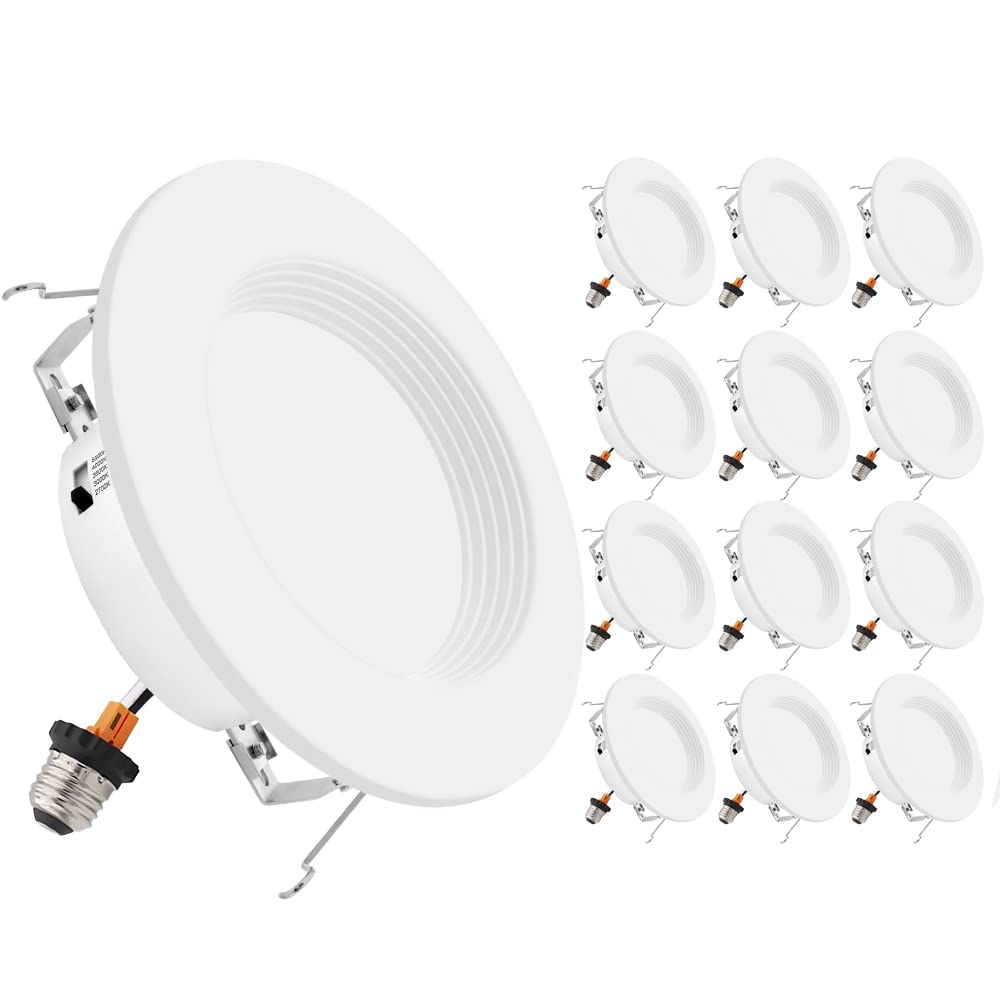 Maxxima12 Pack 6 in. 5 CCT Retrofit Recessed LED Downlight with E-26 Quick Connect, Color Selectable 2700K-5000K (2700K/3000K/3500K/4000K/5000K), Dimmable, 1300 Lumens