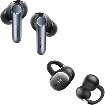 EarFun Air Pro 4 Adaptive Noise Canceling Earbuds, Qualcomm Snapdragon Sound, aptXTM Lossless, 6 Mics AI CVC 8.0 Call Clip 2 Open Ear Earbuds, Clip On Headphones