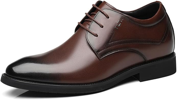 Mens Formal Oxfords Leather Height Increase Shoes Lace-Ups Classic Business Shoes Non-Slip Elevator Shoes for Office Wedding
