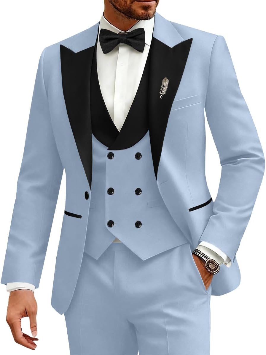 Mens Tuxedo Suit Set 3 Piece Wedding Party Suits for Mens Tuxedo for Men Slim Fit Outfit with Bow-Tie