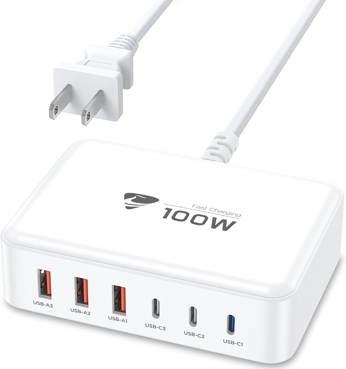 USB C Fast Charger, 100W GaN 6 Port USB C Fast Charging Station Hub Block Cube, QC USB A and PD USB C Wall Charger Power Multiple USB Charger Plug for iPhone 17 16 15 14 13 12 Pro Max, iPad, Samsung