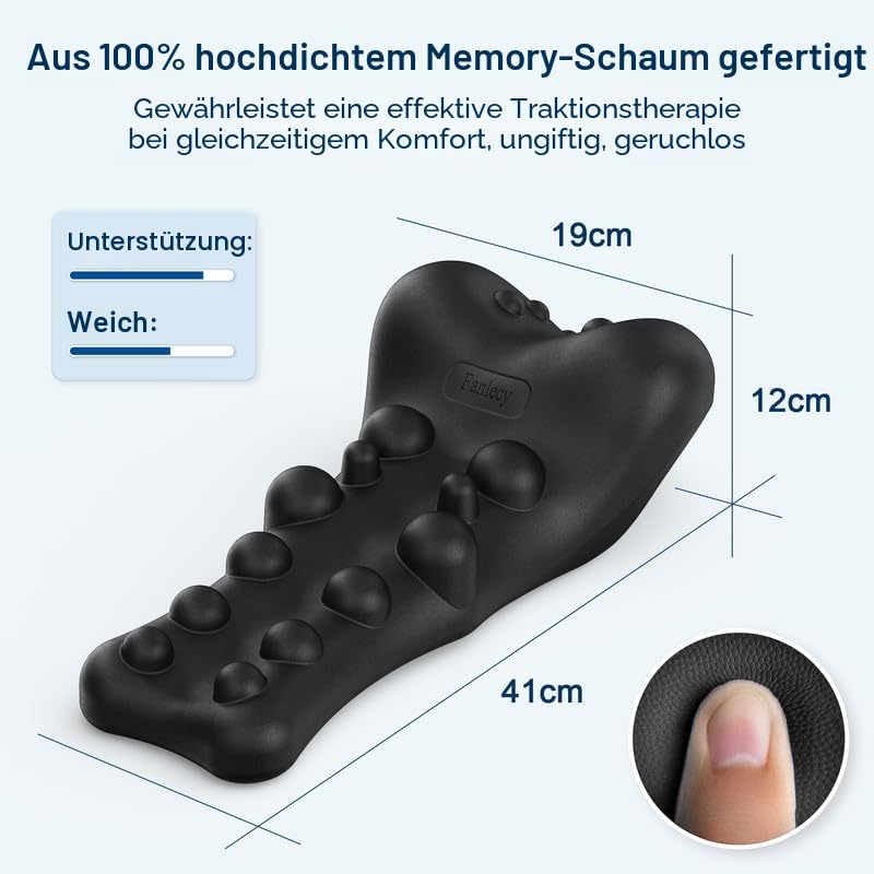 Nacken- und Schulter-Relaxer mit Massagepunkt des oberen Rückens, Halswirbel-Traktionsgerät Nackenstrecker für TMJ Schmerzlinderung und Halswirbelsäulenausrichtung, Chiropraktikkissen schwarz