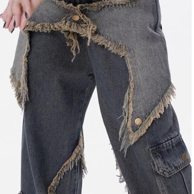 Girls Cargo Jeans Elastic Waist Wide Leg Y2K Pants Teen Loose Fit Jeans with Multi Pockets 4-15 Years4