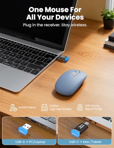Wireless Mouse for Laptop, Quiet, Compact & Portable, USB-C Adapter - 3