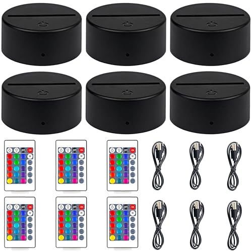 Listado de Bases para lámparas al mejor precio. 43 VANSIHO16 - Base de luz nocturna LED 3D de colores para bricolaje, patrón de ilusión 3D en espacios en blanco acrílico, 6 juegos de base de lámpara de noche 3D con control...