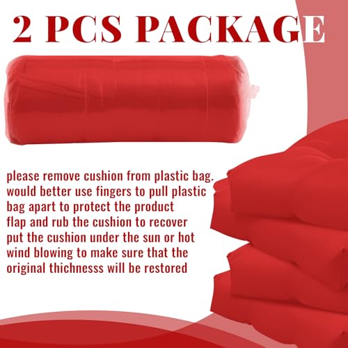 Image of Geelin 2 Pcs Outdoor Patio Chair Cushion Thick High Back Adirondack Chair Cushion Tufted Weather & Fade Resistant Anti-Slip Outside Rocking Chairs Pads with Ties 44 x 19 x 4 Inch (Red)