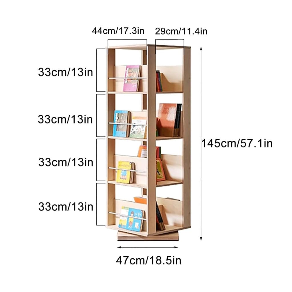 Estantería de pie giratoria de 360° de madera maciza con estante de almacenamiento multicapa para libros ilustrados infantiles