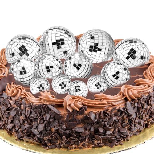 12pcs Disco Ball Cake Decorations Party Cake Toppers for Birthday Wedding Retro Disco Theme Sparkly Mirror Ball Picks for Cupcakes Desserts DIY Crafts