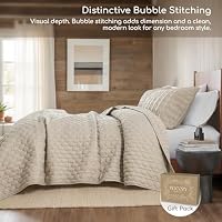 Beige Quilt King Size Bedding Sets with 2 Pillow Shams, Lightweight Soft Bedspread Coverlet, Quilted Blanket Thin Comforter Bed Cover, All Season Summer Spring, Tan Cream, 3 Pieces, 104x90 inches — image 4