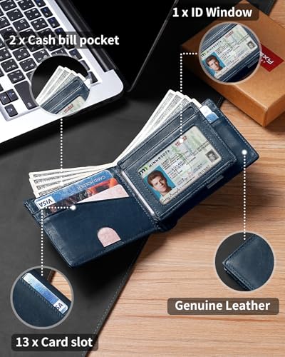 Image of Artpaxy Mens Wallet Bifold Genuine Leather RFID Blocking Wallet for Men with 1 ID Windows 13 Card Holders 2 cash pockets 1 Gift Box
