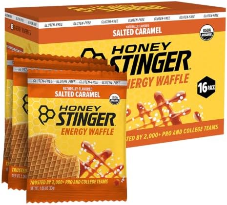 Honey Stinger Organic Gluten Free Salted Caramel Waffle | Energy Stroopwafel for Exercise, Endurance and Performance | Sports Nutrition for Home & Gym, Pre & Post Workout | Box of 16 Waffles, 16.96 Oz