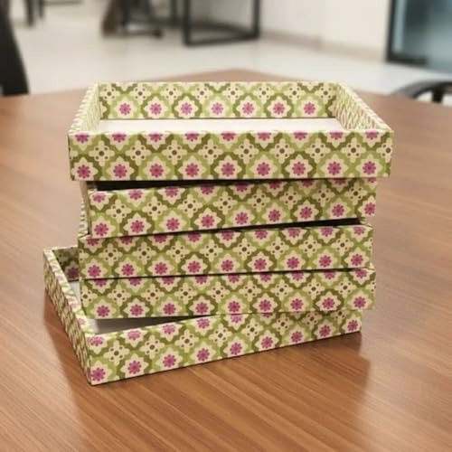 Image of SATYAM KRAFT 6 Pcs Multipurpose Folding Cardboard Gift Box | Premium Paper Hamper Empty DIY Tray for Wedding, Birthday, Gifting, Gift Packaging, Festive Foldable Hampers, Stylish Return Gifts (Green)