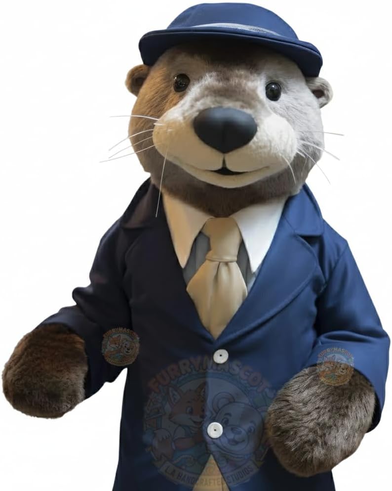 Pride Otter Character Dressed with A Blazer and Beanies Mascot Costumes in Sports School Spirit & COOLING FAN