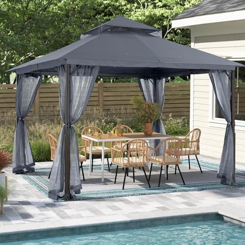 Image of MASTERCANOPY 11x13 ft Stable Patio Gazebo with Netting Walls, Dark Gray