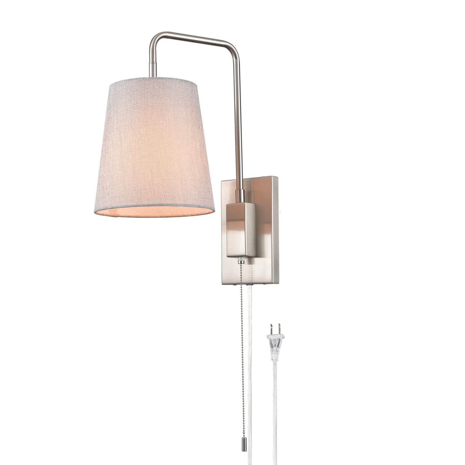 Apliques de Pared de cabecera con enchufe e interruptor, Lámpara de pared de metal cromado ajustable E27 Lámpara de lectura con pantalla de tela,Luz de pared interior para dormitorio Salon Hotel