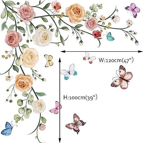 Runtoo Hanging Flower Vine Wall Art Stickers Peony Floral Butterfly Wall Decals for Girls Bedroom Living Room TV Background Home Decor - Image 4