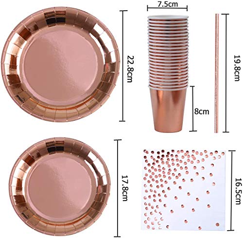 KAHEIGN 146Pcs Rose Gold Party Servies, Wegwerp Folie Papier Borden Servetten Cups Rietjes voor Bruiloften, Verjaardag… - Image 5