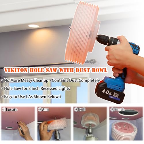 Image of 8.25 Hole Saw for Recessed Lights, 8-1 /4 Inch Hole Cutter with Dust Bowl Catcher for Led Recessed Lighting 8 Inch and Wood Metal Drywall, Bi-Metal Construction, Orange