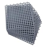 Afcabakila 12 Pcs Interlocking Floor Tiles, 11.8 x 11.8 Inch Modular Cushion Mat with Drain Holes, Soft PVC Non Slip Shower Floor Mat, for Deck Pool Patio Balcony Kitchen Kennel Poultry, Grey
