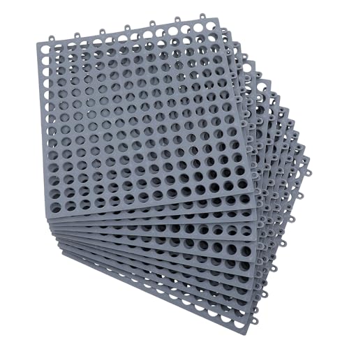 12 Pack Interlocking Rubber Floor Tiles with Drain Holes