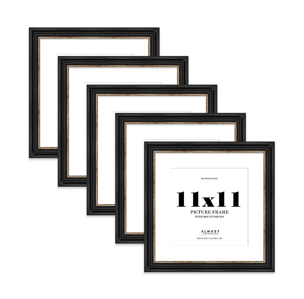 11x11" Black and Gold Picture Frame - 11x11" Square Frame with 9x9" Mount for 11x11"/9x9" Pictures Art Deco Style Decorative Wall Display Frame, 5 Pack โ image 1