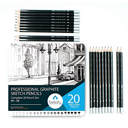 Bellofy Graphite Sketching Pencils | Complete Professional Drawing Pencils for Artists | 9B-9H Art Pencils for Drawing and Shading | Sketch Pencils for Drawing Sketching Supplies | Graphite Pencil Set