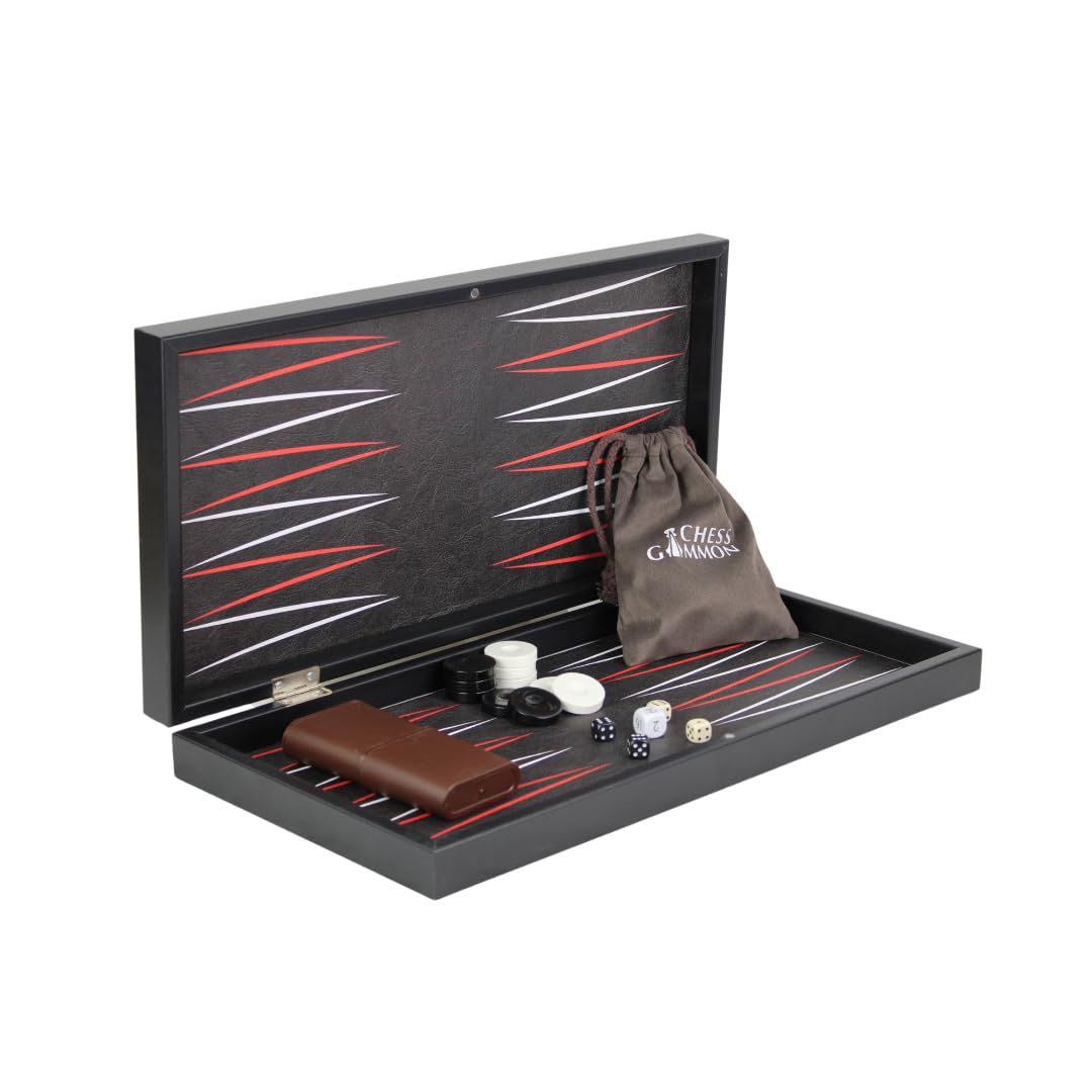 45 cm skóra ekologiczna Midnight Black Design Backgammon zestaw